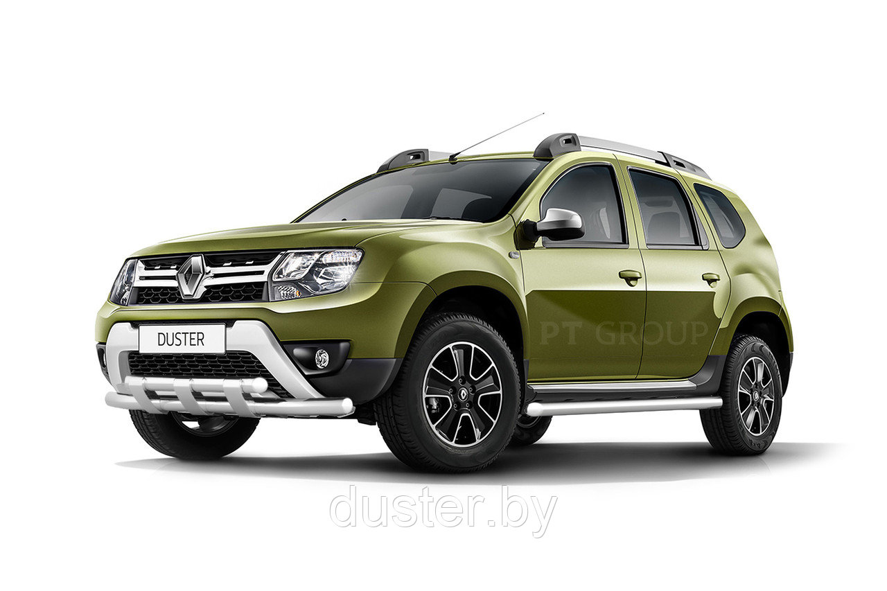 Защита переднего бампера двойная с пластинами Ø63/63 для Renault Duster PT Group (Россия) - фото 3 - id-p94951299