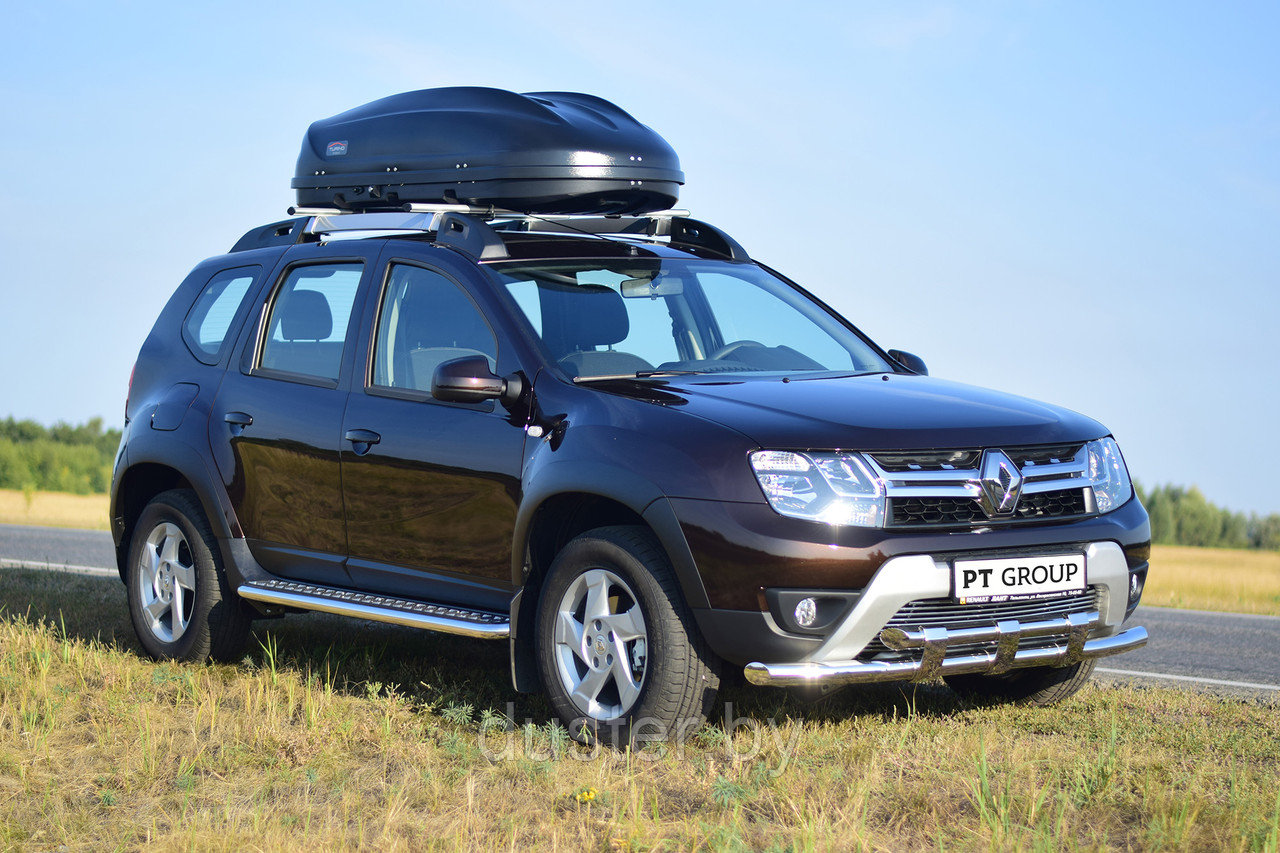 Защита переднего бампера двойная с пластинами Ø63/63 для Renault Duster PT Group (Россия) - фото 4 - id-p94951299