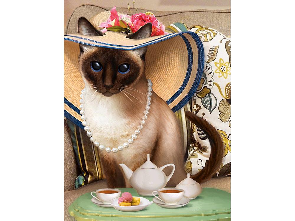 Картина стразами "Чаепитие у кошки"