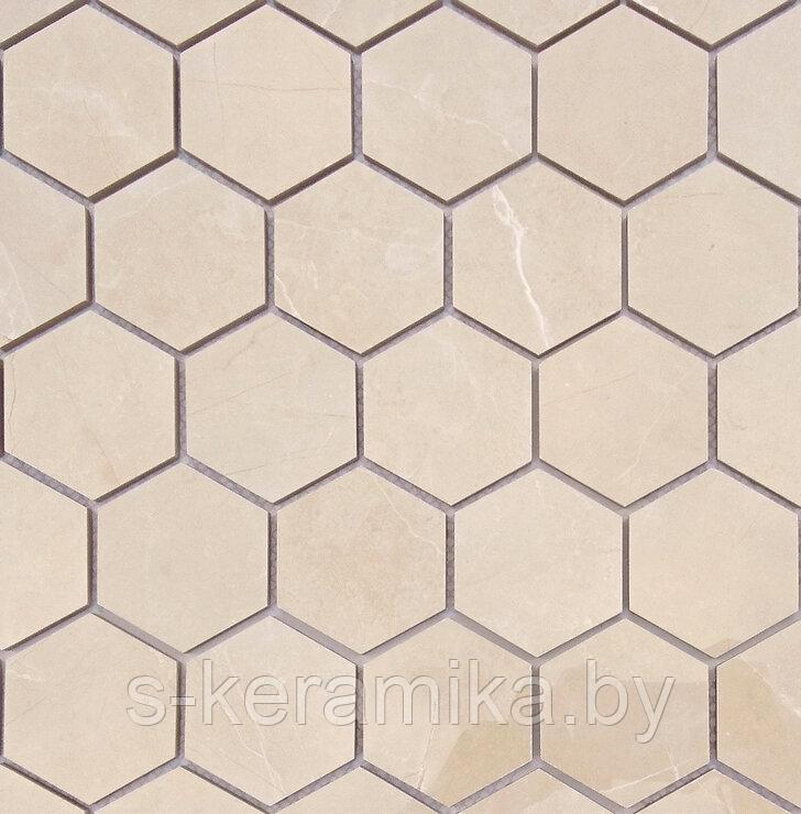 Мозаика из керамогранита Marble Porcelain Nuvola beige POL Hexagon 308х267мм