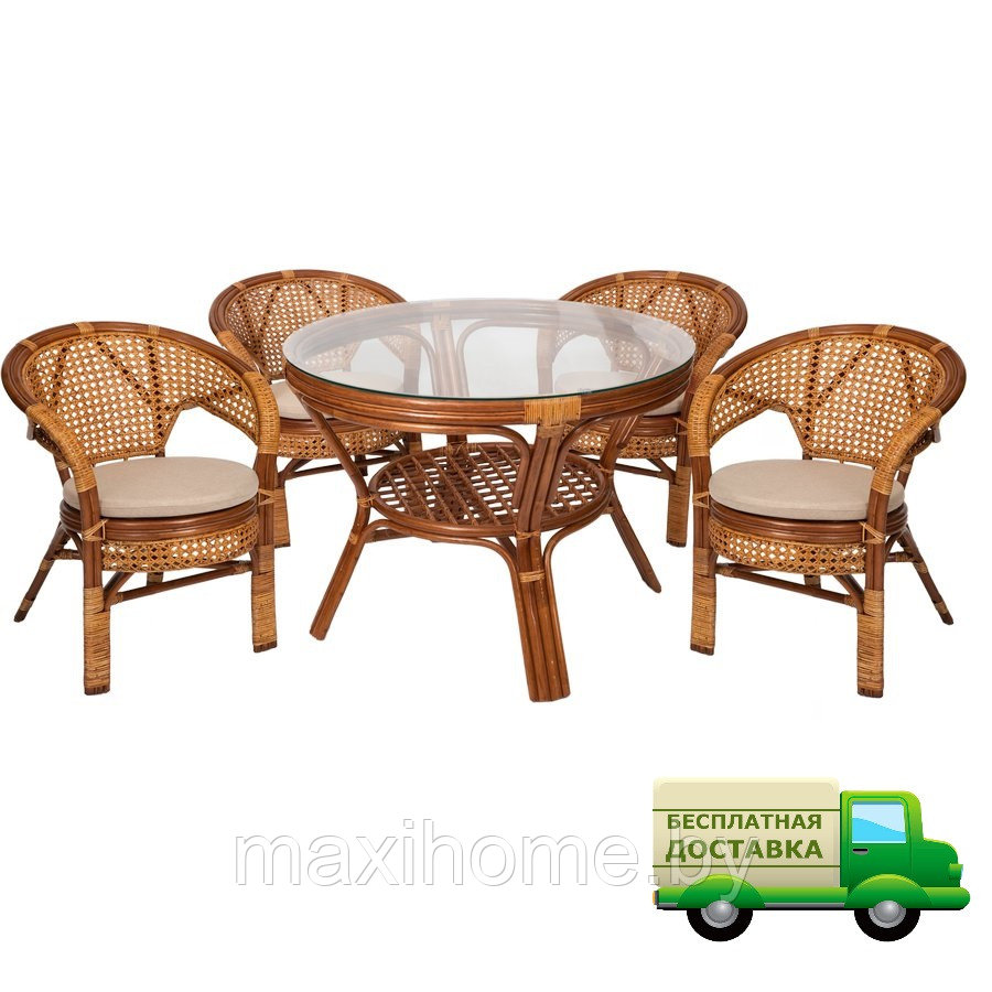 Комплект обеденный стол + 4 кресла Коньяк - фото 1 - id-p95164875