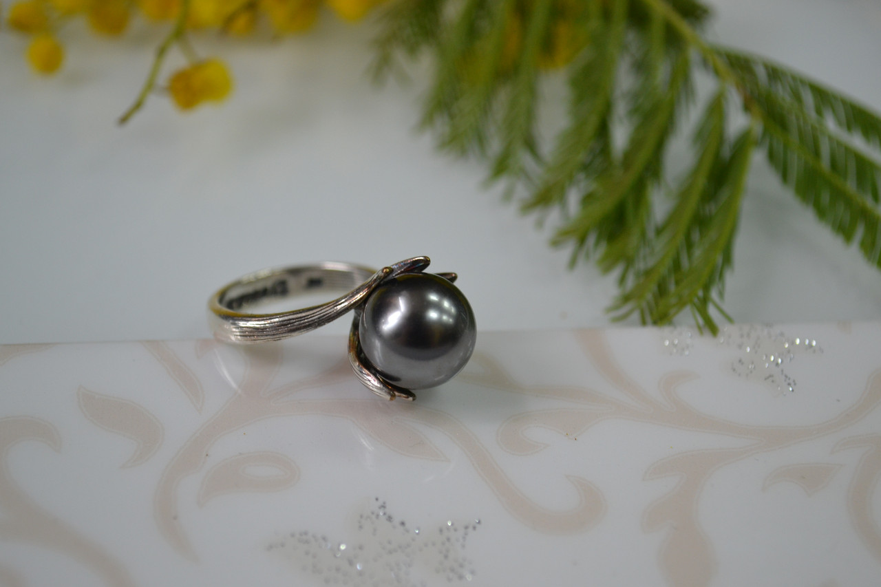 Кольцо в серебре, с черным жемчугом - фото 1 - id-p95165280