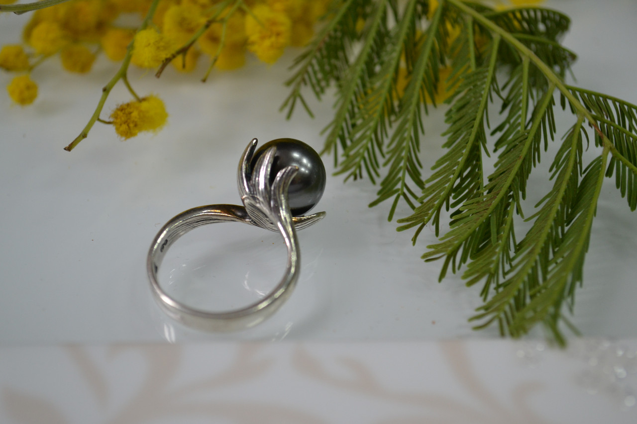 Кольцо в серебре, с черным жемчугом - фото 2 - id-p95165280