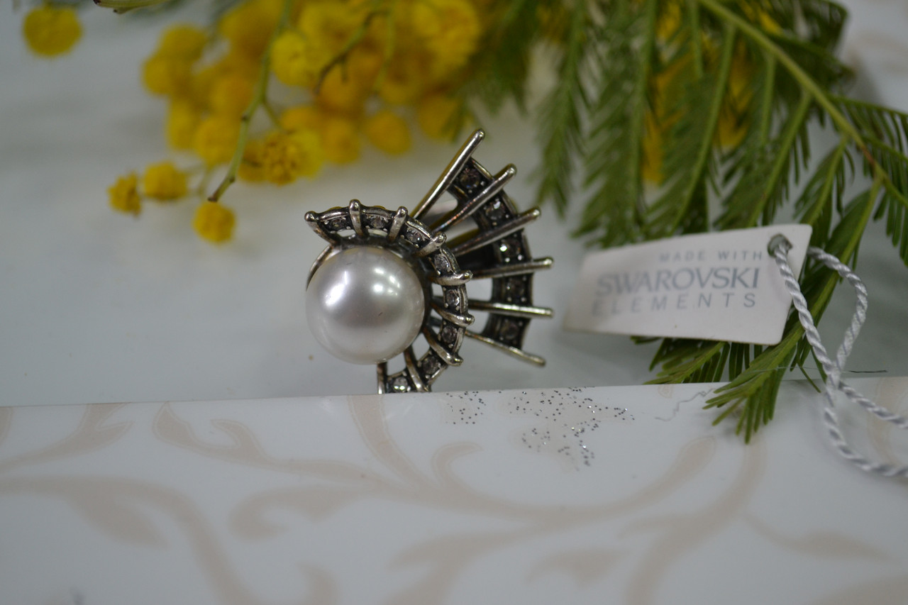 Кольцо в серебре с жемчугом и кристаллами Swarovski - фото 1 - id-p95173282