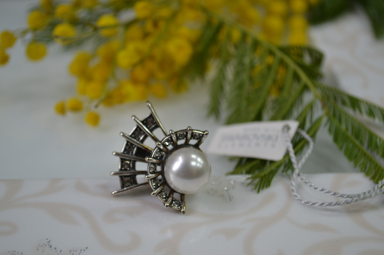 Кольцо в серебре с жемчугом и кристаллами Swarovski - фото 2 - id-p95173282
