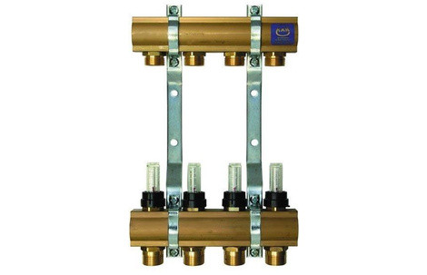 Коллектор распределительный для тёплого пола с расходомерами и ниппелями KAN серия 55А на 4 отвода