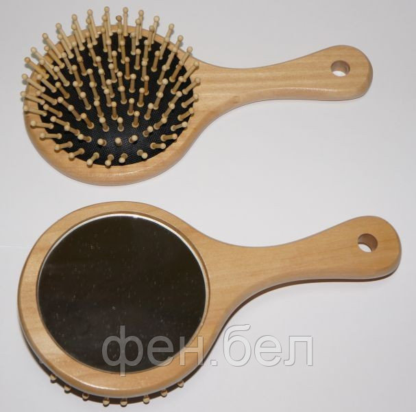 Щётка массажная для волос PROFI line деревянная большая с зеркалом - фото 1 - id-p95195046