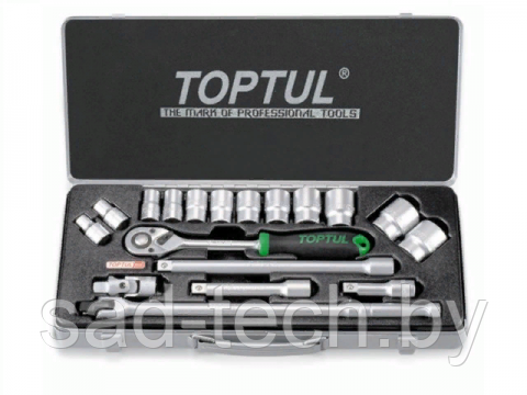 Набор головок 1/2" 10-32мм 18предм. 6гр. метал.кейс TOPTUL GCAD1802, фото 2