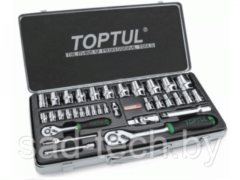 Набор головок 1/4", 1/2" 5-32мм 34предм. 6гр. метал.кейс GCAD3402 TOPTUL, фото 2