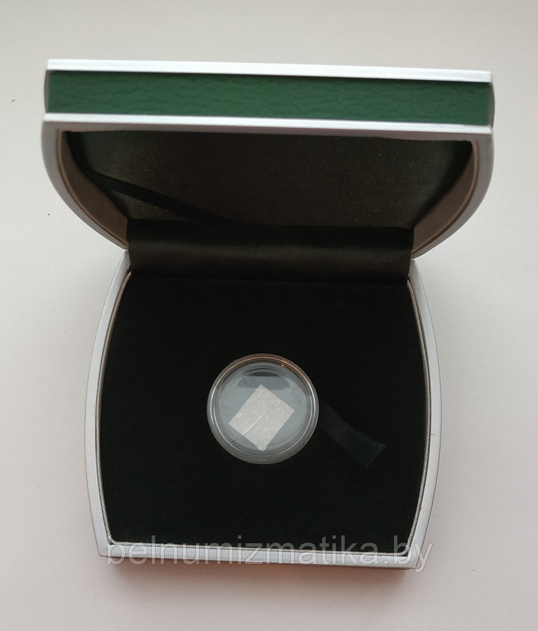 Футляр для монеты с капсулой Ø 30.00 мм зеленый с серебряной окантовкой - фото 1 - id-p81013719