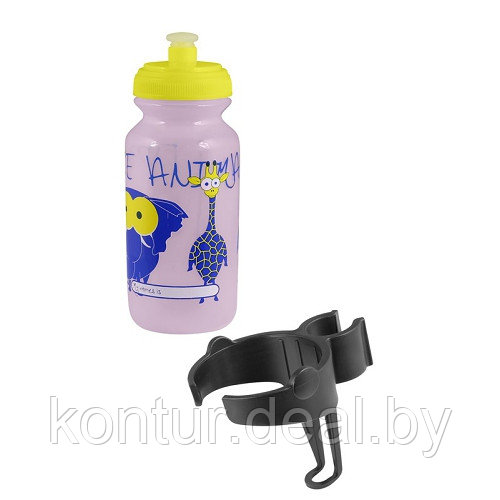 Велобутылка FORCE, ZOO с держателем 0,3л, детский принт, розовая - фото 1 - id-p95336096