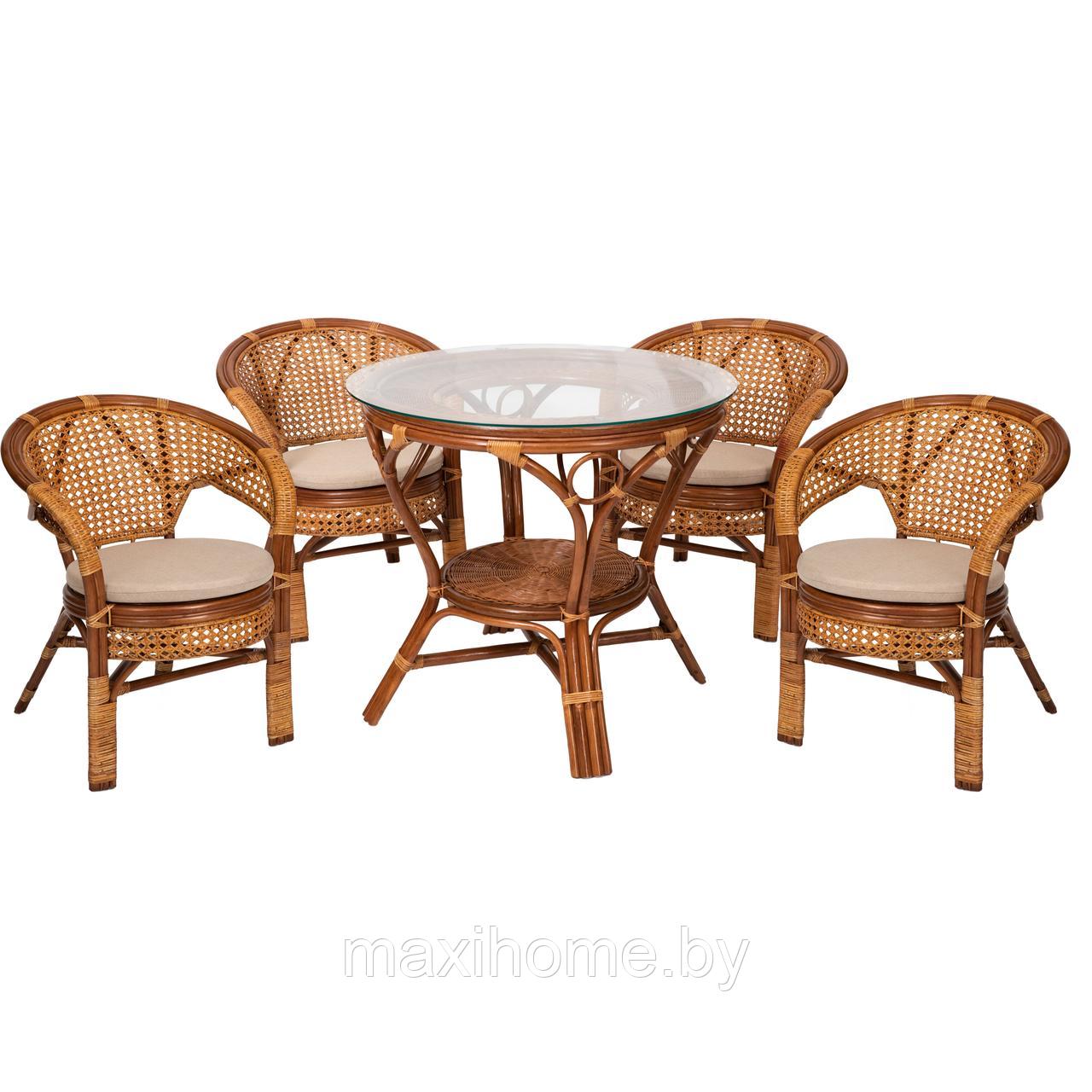 Комплект обеденный из ротанга стол + 4 кресла Коньяк - фото 1 - id-p95164909