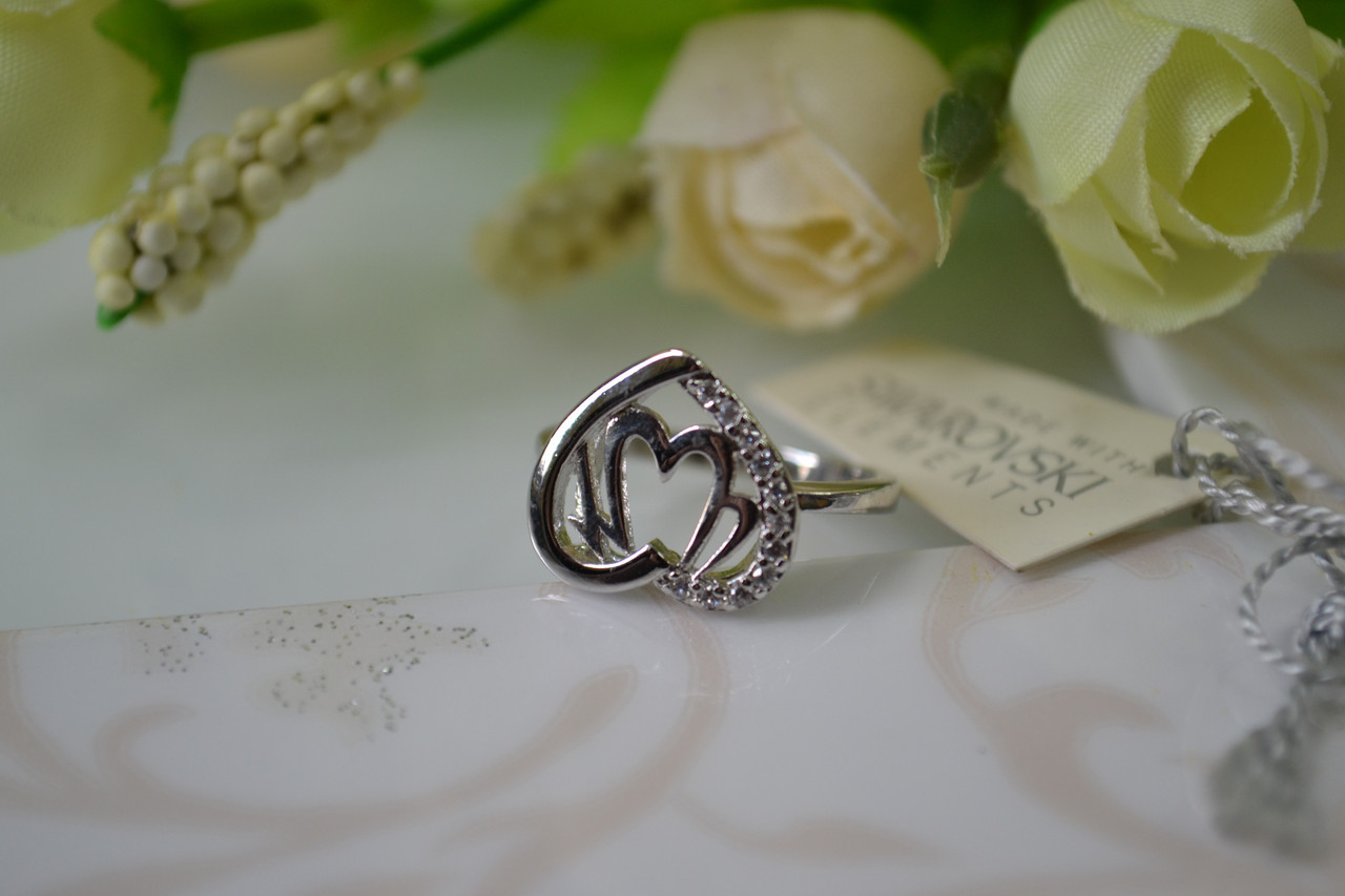 Кольцо в серебре Сердечко с кристаллами Swarovski - фото 1 - id-p95366812