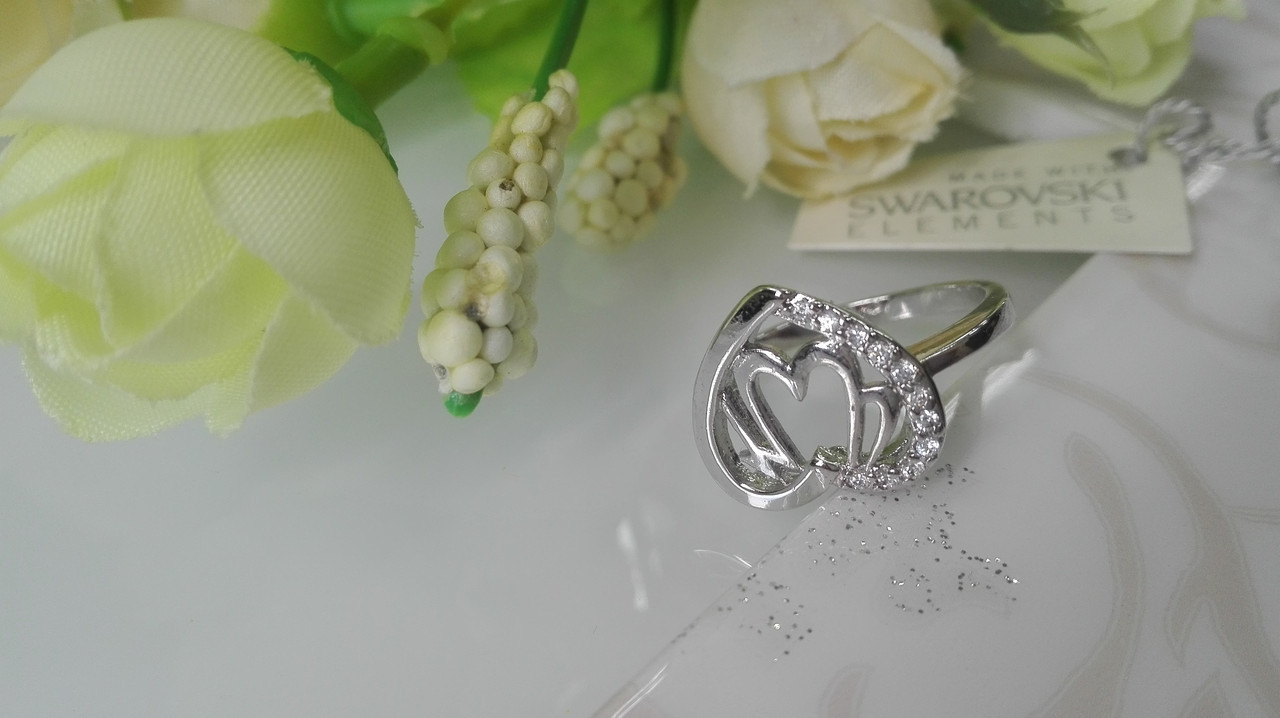 Кольцо в серебре Сердечко с кристаллами Swarovski - фото 2 - id-p95366812