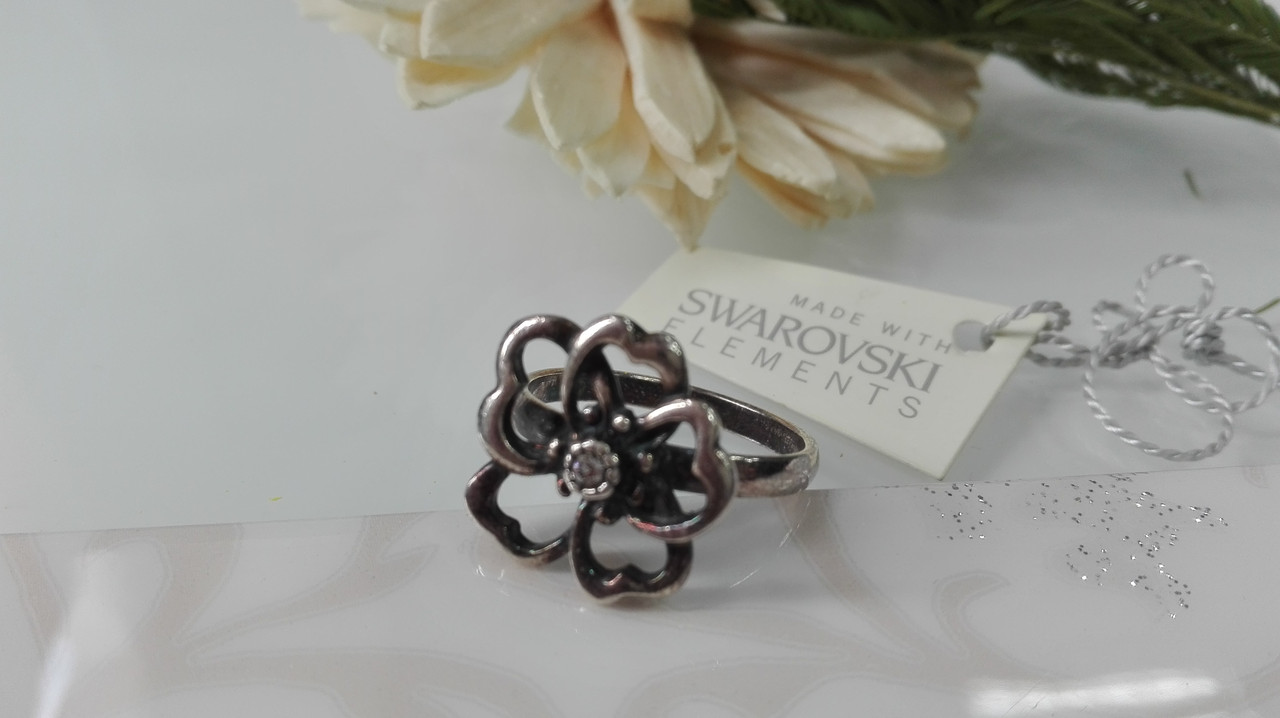 Кольцо Цветок в серебре с кристаллами Swarovski - фото 2 - id-p95461010