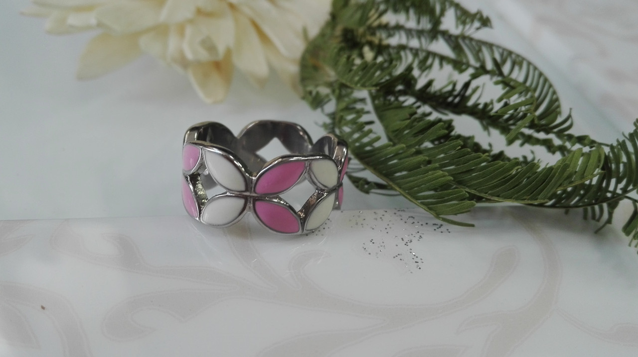 Кольцо с эмалью, бело - розового цвета - фото 2 - id-p95461186