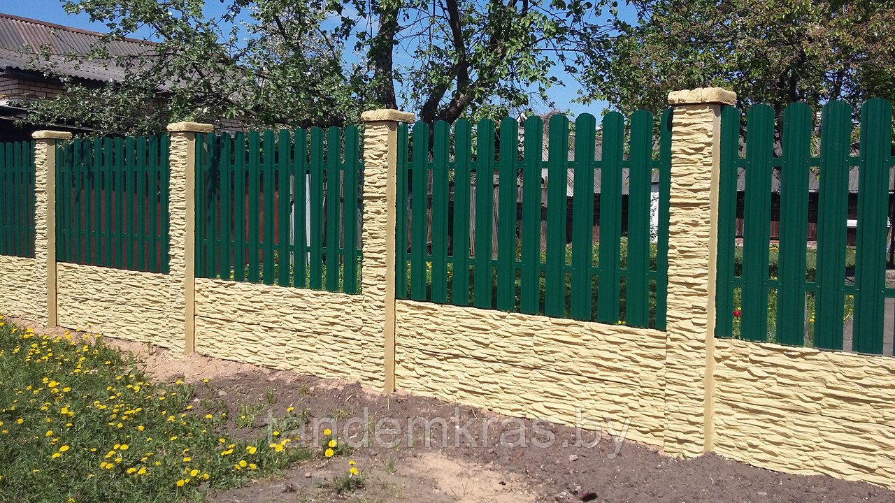 Бетонный забор «Скала» комбинированный с металлическим штакетником - фото 8 - id-p6014925