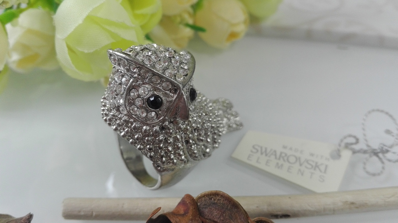 Кольцо Сова с кристаллами Swarovski