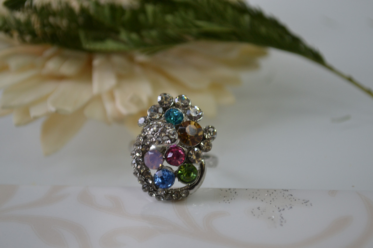Кольцо в серебре с разноцветными камнями - фото 1 - id-p95484044
