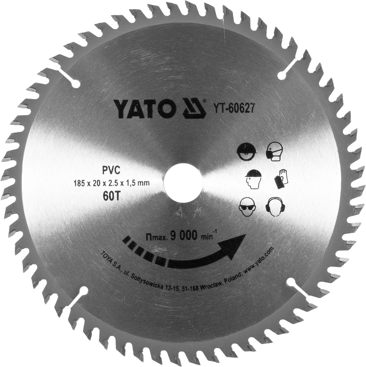 Диск пильный по ПВХ 185/20 60T "Yato" YT-60627