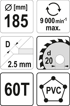 Диск пильный по ПВХ 185/20 60T "Yato" YT-60627, фото 2