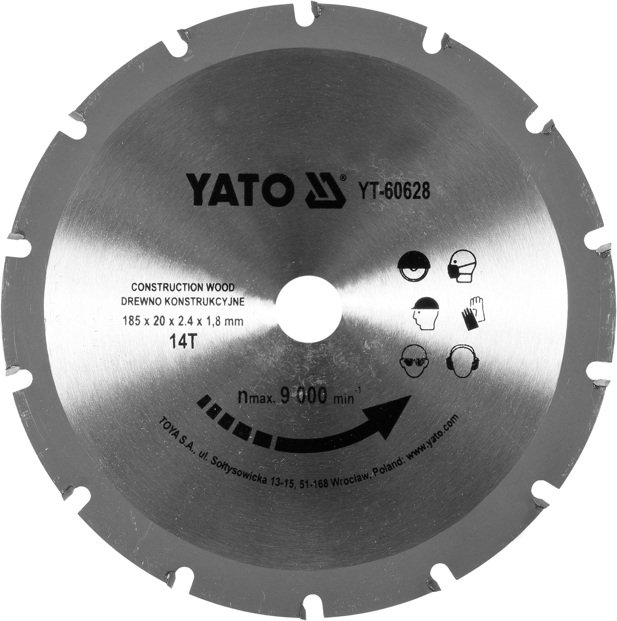 Диск пильный 185/20 14T для строительной древ.[с гвоздями]"Yato"YT-60628
