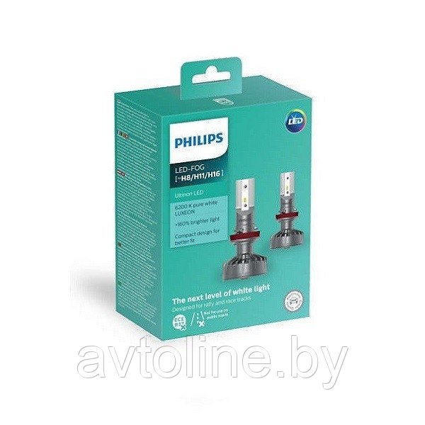 Лампа светодиодная H8/H11/H16 Philips Ultinon LED 6200K +160% 11366ULWX2 (комплект 2 шт)