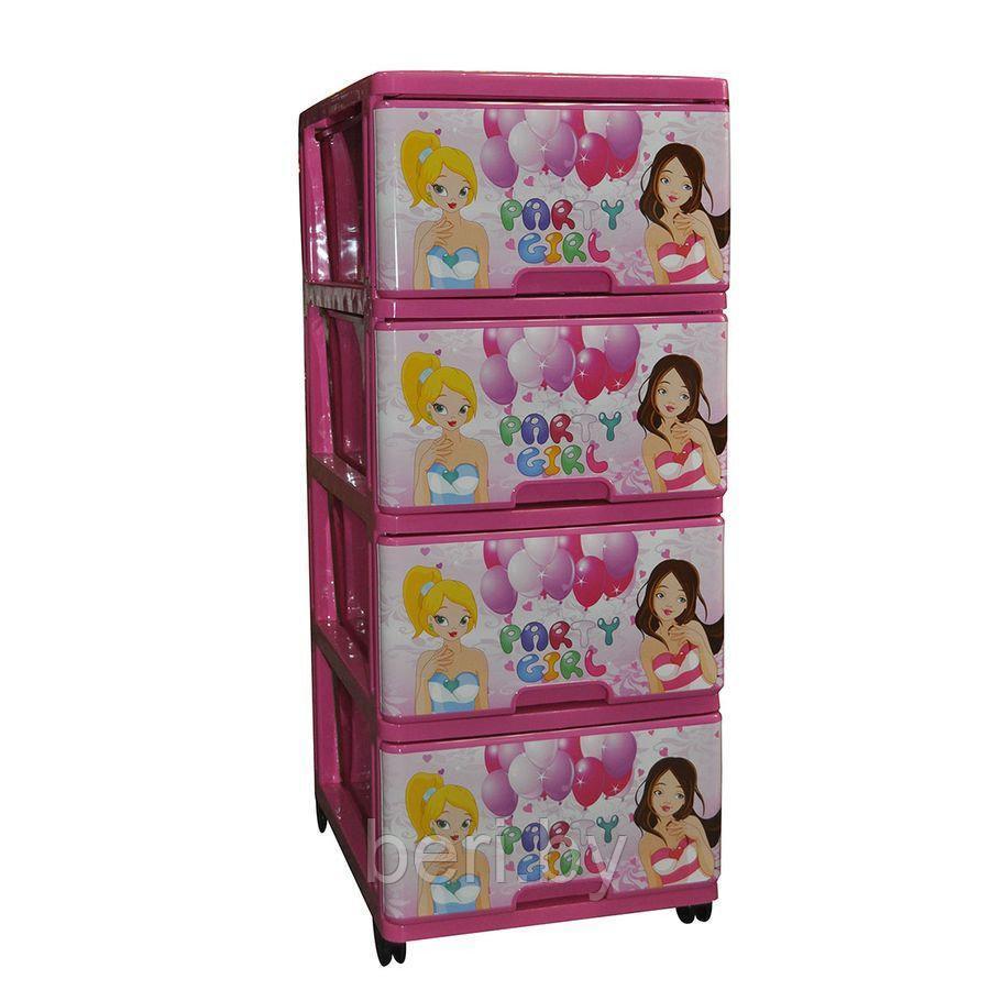 0403-1 DUNYA Комод пластиковый "Принцесса" детский с рисунком, 4-х секционный, розовый, 98х50х40 - фото 2 - id-p95512487