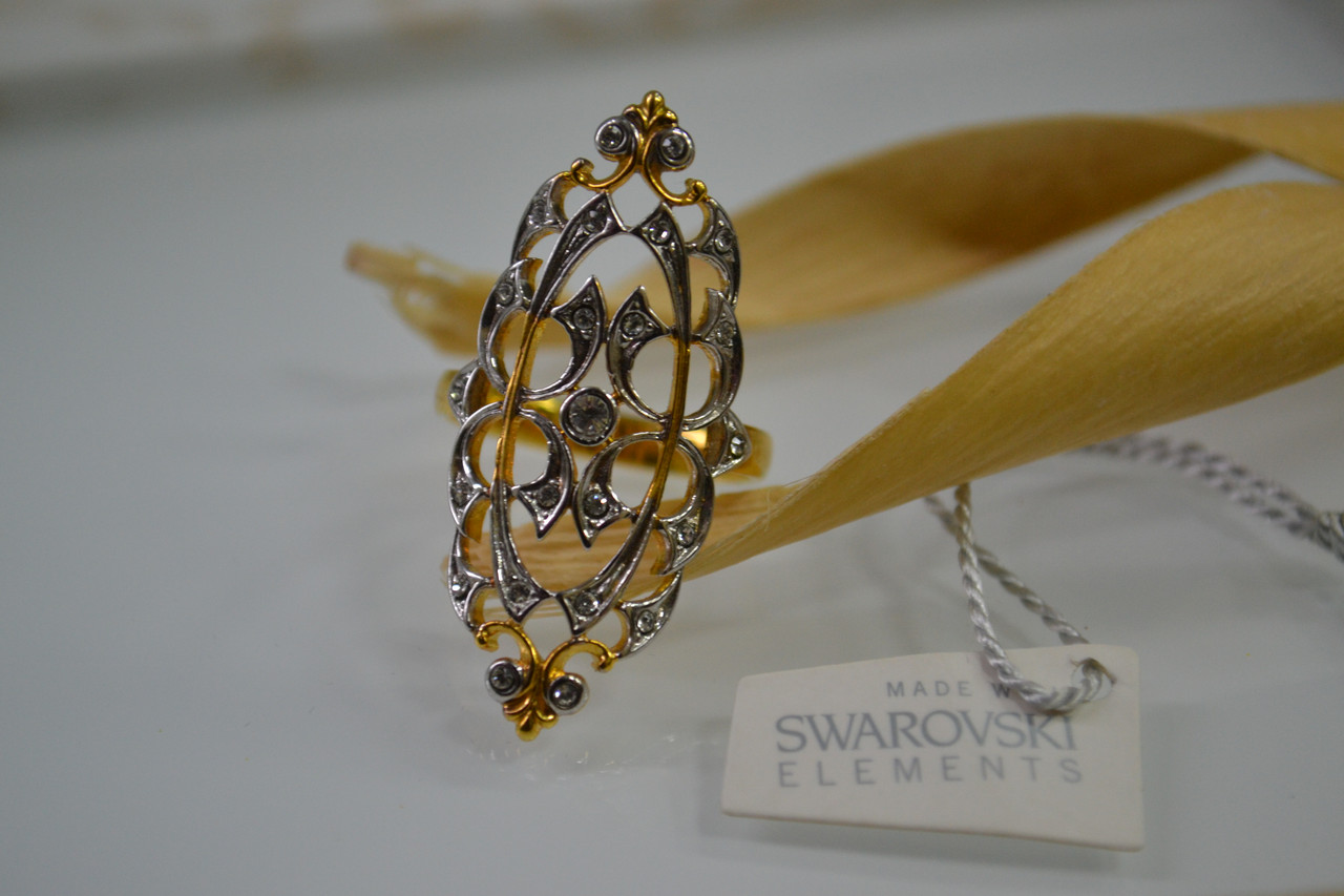 Перстень позолоченный,  с кристаллами Swarovski