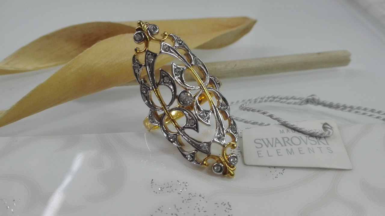 Перстень позолоченный, с кристаллами Swarovski - фото 2 - id-p95537327