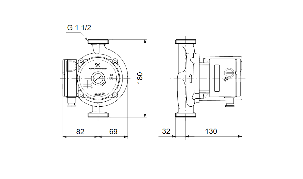 Циркуляционный насос Grundfos UPS 25-125 180, 220 В - фото 2 - id-p95555868