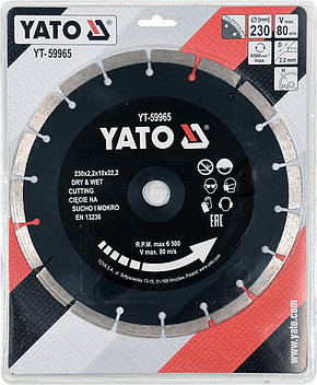 Круг алмазный 230x22.2x2.2мм (сегмент) "Yato" YT-59965, фото 2