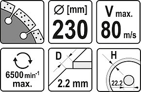 Круг алмазный 230x22.2x2.2мм (сегмент) "Yato" YT-59965, фото 2