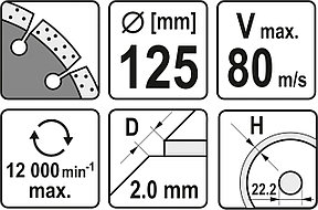  Круг алмазный 125x22.2x2.0мм (сегмент) "Yato" YT-59962, фото 2