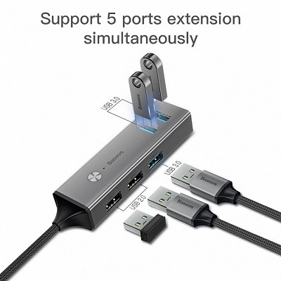 Хаб Baseus Cube USB-C to 3xUSB 3.0+2xUSB 2.0 - фото 3 - id-p95564220