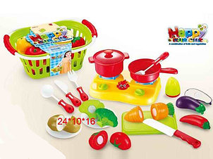 Игровой набор посуды и продуктов в корзине на липучках , арт.666-36