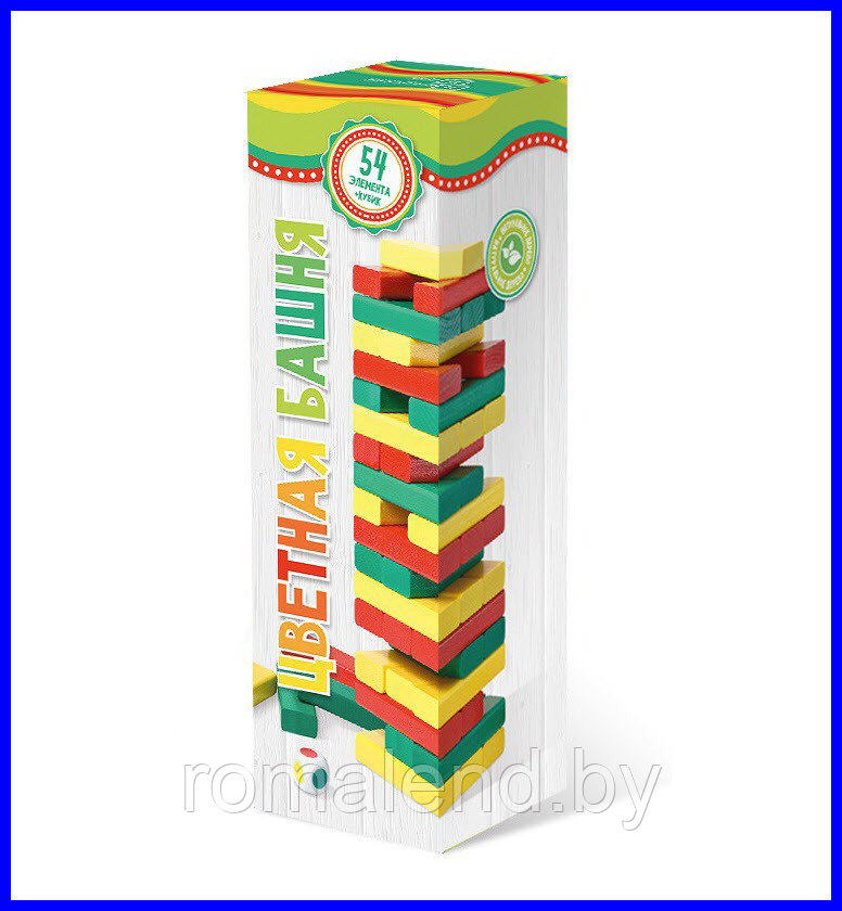 Настольная игра Jenga цветная (Дженга башня) с кубиком - фото 2 - id-p95829754