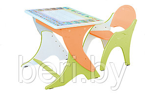 Набор детской мебели Интехпроект (регулируемая парта + стульчик) Зима - лето эвкалипт - оранжевый