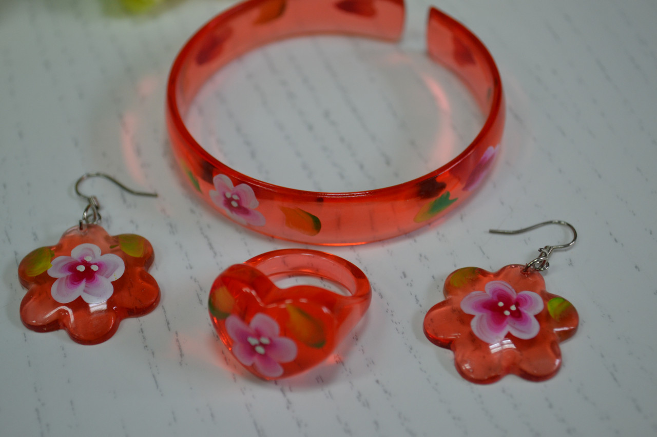 Красный, летний комплект ( браслет, серьги,кольцо ) - фото 1 - id-p95850910