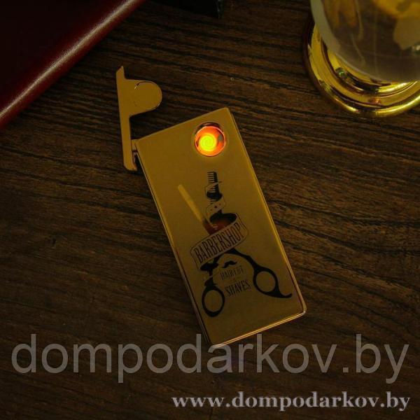 Зажигалка электронная "Барбершоп", USB, спираль, золотая - фото 6 - id-p92938344