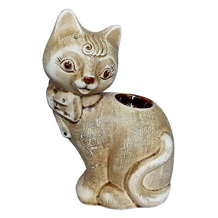 Аромалампа «Кошечка с бантом» - шликерная керамика ручной работы - фото 1 - id-p95968790