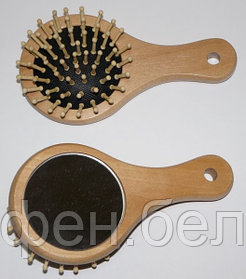 Щётка массажная для волос PROFI line деревянная маленькая с зеркалом