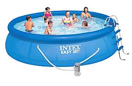 Intex 26166NP Надувной бассейн Intex EASY SET 457х107см +фильтр-насос 3785л.ч, лестница, тент, подложка