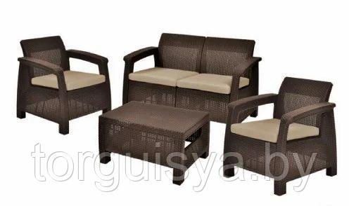 Комплект мебели Corfu Box Set (2 кресла, 1 скамья+столик), коричневый - фото 1 - id-p96181485