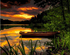 Картина по номерам Лесное озеро на закате | 40х50 | сложность 3 | цветов 26
