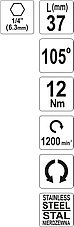 Держатель угловой 37мм для бит 1/4" (1200об/мин., 12Nm) "Yato" YT-04632, фото 3