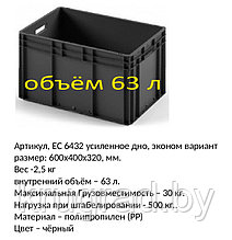 Ящик пластмассовый, 600*400*320 мм, арт 6432 усиленный, чёрный