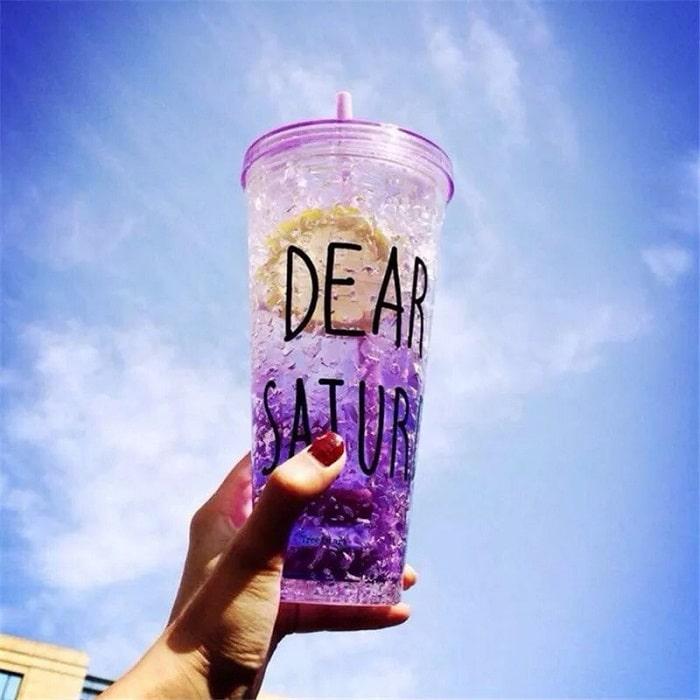 Ледяной стакан «Dear saturday» с трубочкой фиолетовый