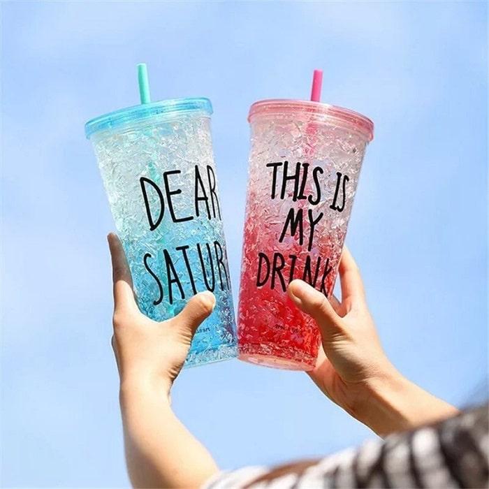 Ледяной стакан «Dear saturday» с трубочкой синий