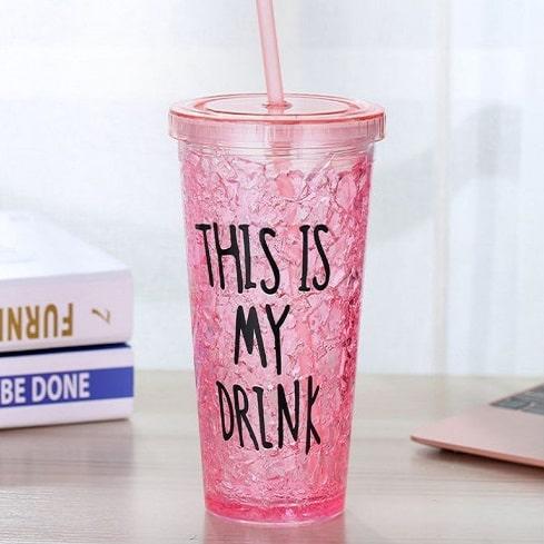 Ледяной стакан «This is my drink» с трубочкой красный